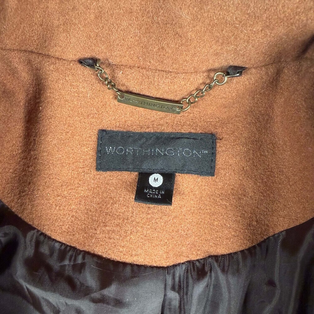 Worthington Brown Wool Blend Medium Trench Coat Belted Button Closure - Picture 3 of 9
